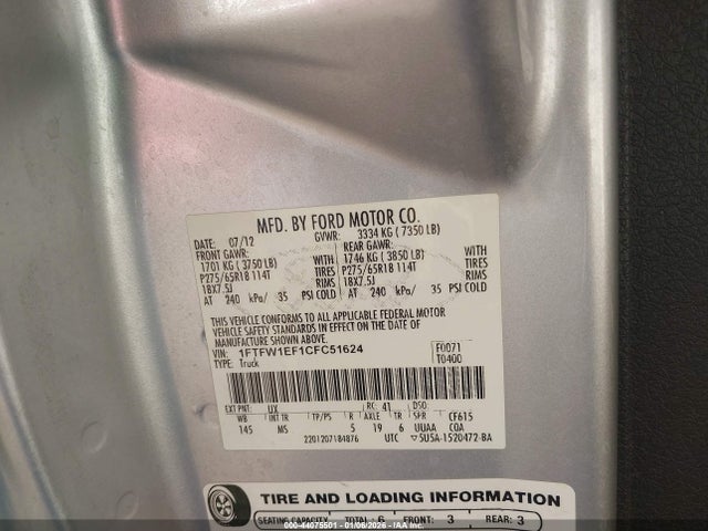 2012 FORD F-150 1FTFW1EF1CFC51624 Photo 8