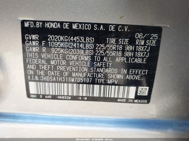 44075507 :رقم المزاد ، 3HDSA1H31SM705107 vin ، 2025 Acura Adx مزاد بيع