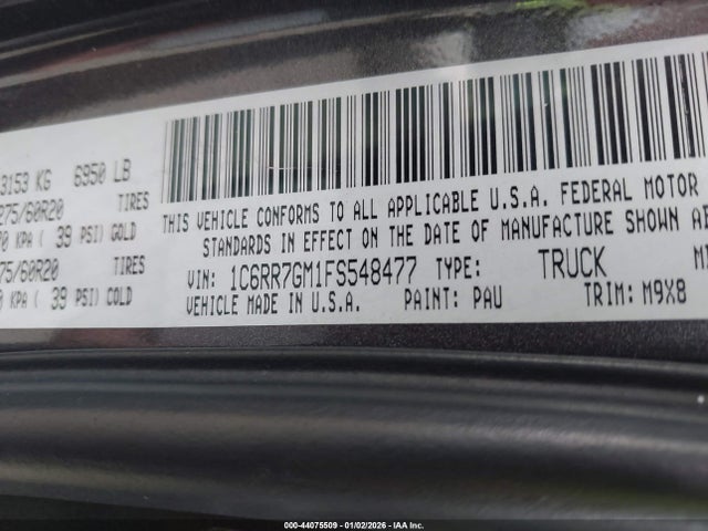Продаж на аукціоні авто 2015 Ram 1500 Big Horn, vin: 1C6RR7GM1FS548477, номер лоту: 44075509