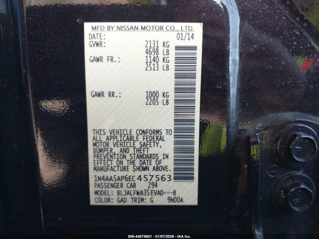 Aukcja sprzedaży 2014 Nissan Maxima 3.5 Sv, vin: 1N4AA5AP6EC457563, numer aukcji: 44075601