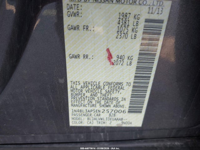 1N4BL3AP5EN257006 Nissan Altima 3.5 S/3.5 Sl/3.5 Sv