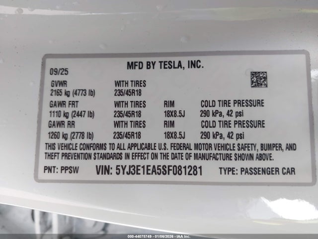 2025 TESLA MODEL 3 5YJ3E1EA5SF081281 Photo 8