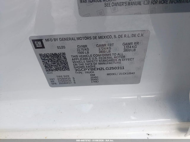 3GCPYBEH2LG250311 Chevrolet Silverado 1500 4wd Short Bed Custom