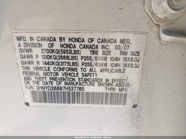 2007 ACURA MDX 2HNYD28887H527765 Photo 8