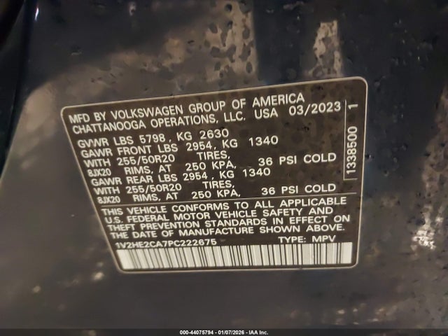 Продаж на аукціоні авто 2023 Volkswagen Atlas Cross Sport 3.6l V6 Se W/technology, vin: 1V2HE2CA7PC222675, номер лоту: 44075794