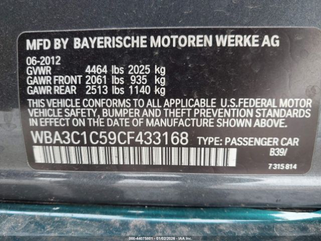 2012 BMW 328I WBA3C1C59CF433168 Photo 8