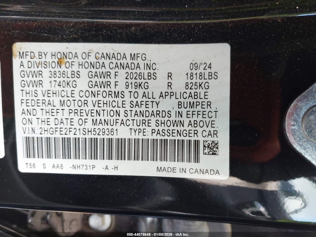 2HGFE2F21SH529361 Honda Civic Lx