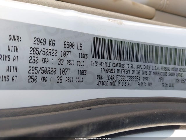 2020 JEEP GRAND CHEROKEE 1C4RJFCG6LC333354 Photo 8