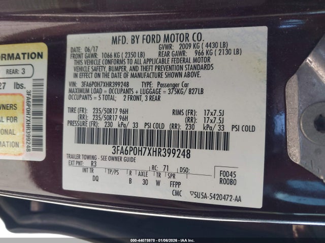 2017 FORD FUSION 3FA6P0H7XHR399248 Photo 8