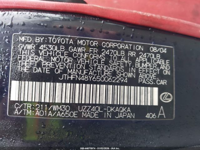2005 LEXUS SC 430 JTHFN48Y650062294 Photo 8