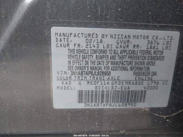 3N1AB7AP8JL628950 Nissan SENTRA SV
