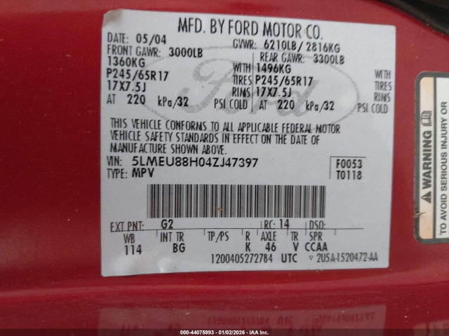 2004 LINCOLN AVIATOR 5LMEU88H04ZJ47397 Photo 8