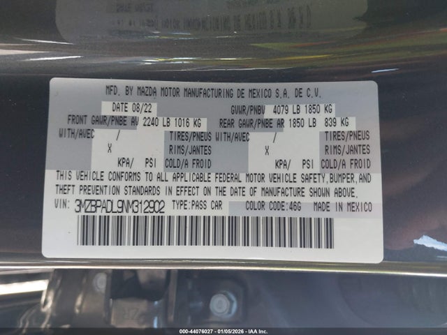 Mazda Mazda3 Premium 2022 3MZBPADL9NM312902 Image 9