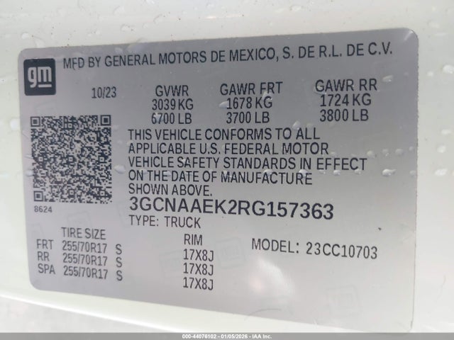 3GCNAAEK2RG157363 Chevrolet Silverado 1500 2wd Standard Bed Wt