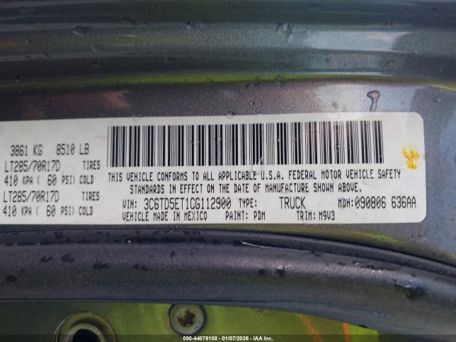 2012 Ram 2500 Power Wagon მანქანა იყიდება აუქციონზე, vin: 3C6TD5ET1CG112900, აუქციონის ნომერი: 44076108