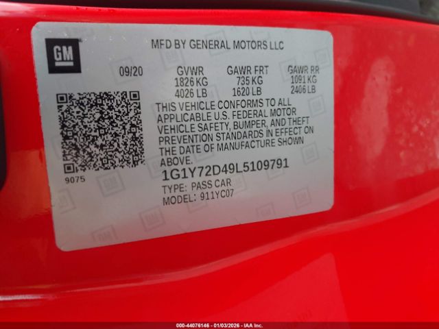 2020 CHEVROLET CORVETTE STINGRAY 1G1Y72D49L5109791 Photo 8