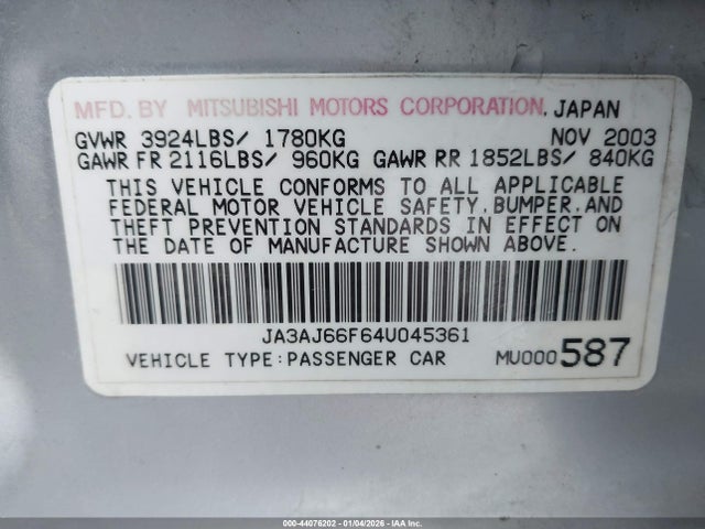2004 MITSUBISHI LANCER JA3AJ66F64U045361 Photo 8