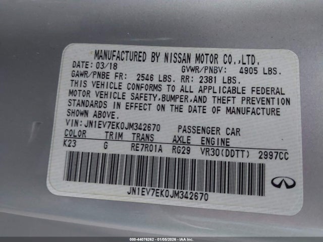 Aukcja sprzedaży 2018 Infiniti Q60 3.0t Luxe, vin: JN1EV7EK0JM342670, numer aukcji: 44076262