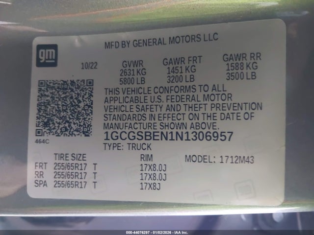 1GCGSBEN1N1306957 Chevrolet Colorado 2wd Short Box Wt