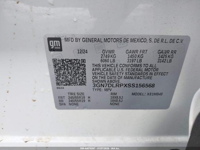 3GN7DLRPXSS156568 Chevrolet Equinox Ev Lt