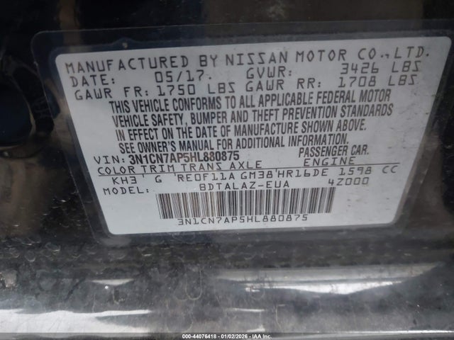 Nissan Versa 1.6 S+ 2017 3N1CN7AP5HL880875 Image 9