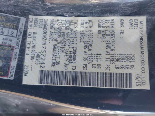 Nissan Frontier Sv 2015 1N6AD0CW2FN757242 Image 9