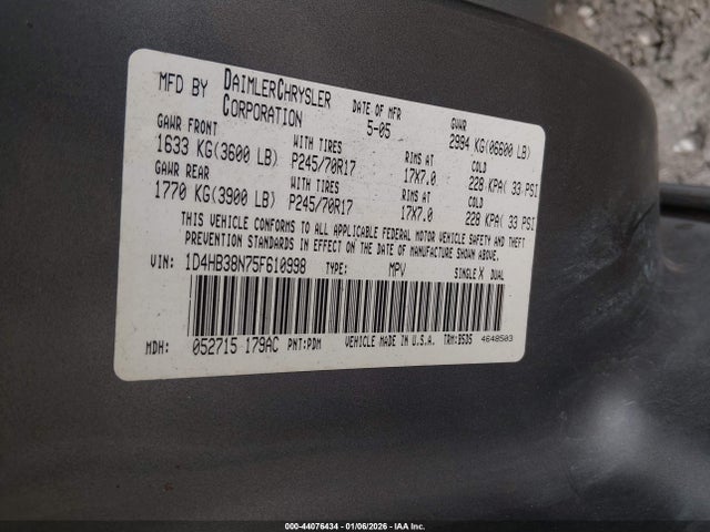 2005 DODGE DURANGO 1D4HB38N75F610998 Photo 8