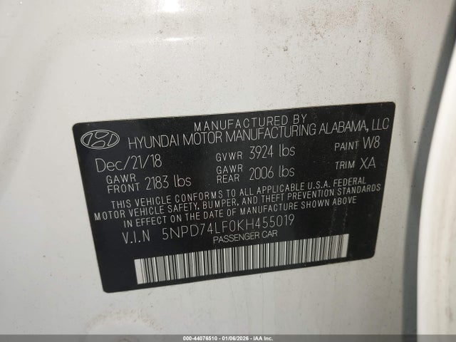 2019 HYUNDAI ELANTRA 5NPD74LF0KH455019 Photo 8