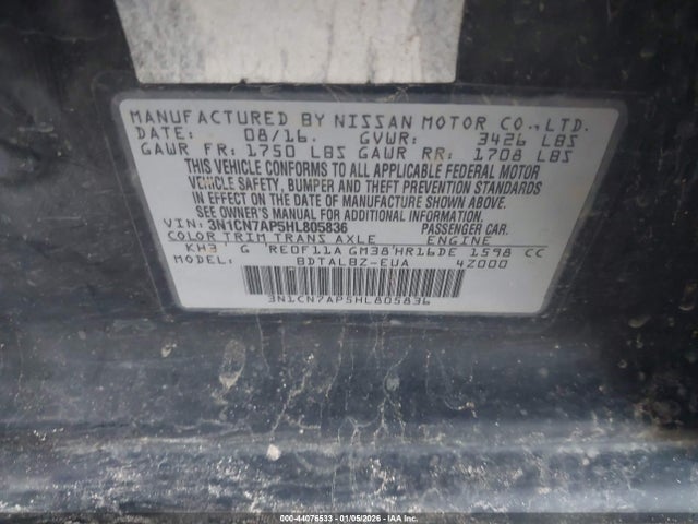 3N1CN7AP5HL805836 Nissan Versa 1.6 S/1.6 S+/1.6 Sl/1.6 Sv