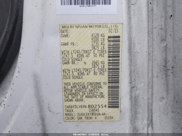 1N6BF0LY6FN802554 Nissan Nv Cargo Nv2500 Hd Sv V6