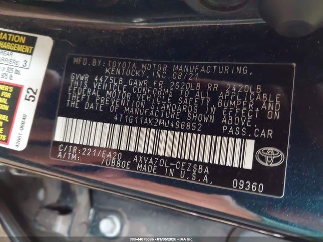 Toyota CAMRY SE 2021 4T1G11AK2MU496852 Image 9