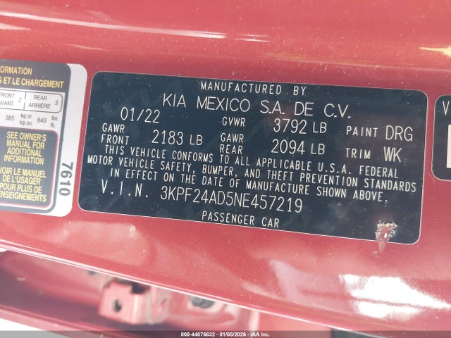 KIA Forte Lxs 2022 3KPF24AD5NE457219 Image 9