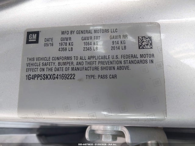 Продажа на аукционе авто 2016 Buick Verano, vin: 1G4PP5SKXG4169222, номер лота: 44076635