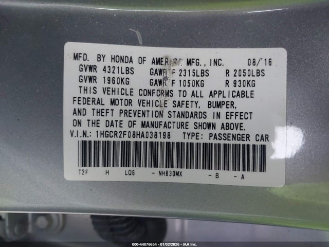 1HGCR2F08HA038198 Honda ACCORD EX
