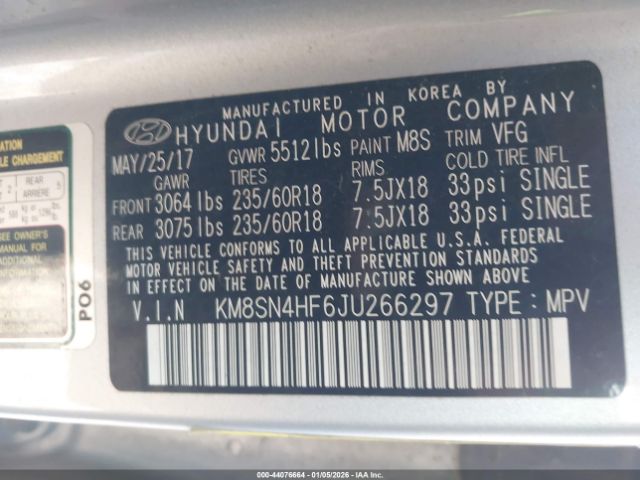 2018 HYUNDAI SANTA FE KM8SN4HF6JU266297 Photo 8