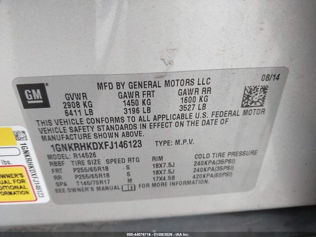 2015 CHEVROLET TRAVERSE 1GNKRHKDXFJ146123 Photo 8