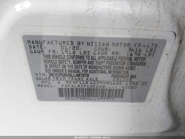 3N1CP5BV6LL497970 Nissan Kicks S Xtronic Cvt