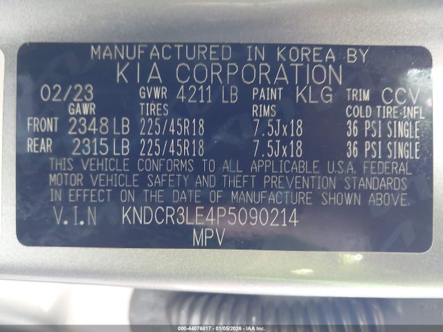 KNDCR3LE4P5090214 KIA Niro Ex Touring
