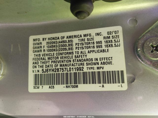 2007 HONDA ELEMENT 5J6YH28757L011992 Photo 8