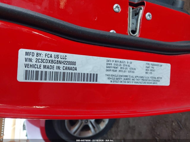 2C3CDXBG8NH220000 Dodge Charger Sxt Rwd