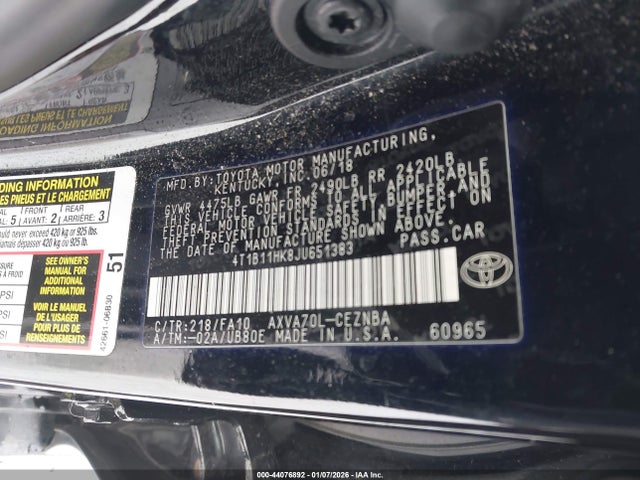 4T1B11HK8JU651383 Toyota CAMRY LE