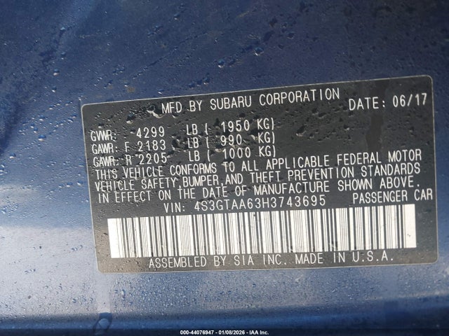 4S3GTAA63H3743695 Subaru Impreza 2.0i