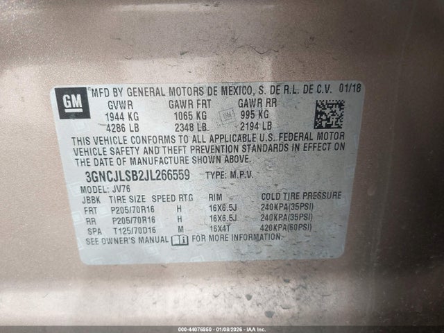 3GNCJLSB2JL266559 Chevrolet Trax Lt