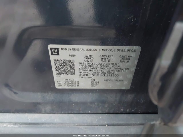 3GNCJNSB3KL271900 Chevrolet TRAX LS