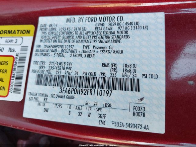 2015 FORD FUSION 3FA6P0H92FR110197 Photo 8