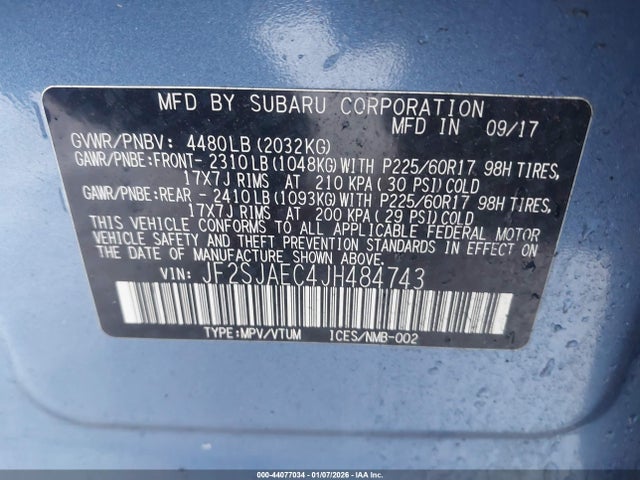 Subaru Forester 2.5i Premium 2018 JF2SJAEC4JH484743 Image 9