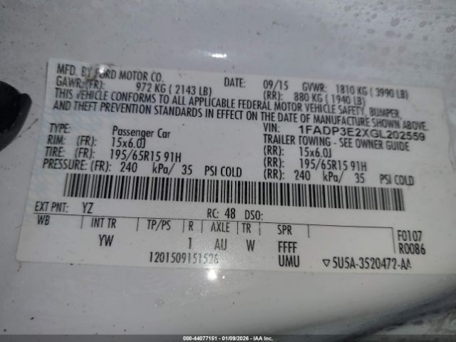2016 FORD FOCUS 1FADP3E2XGL202559 Photo 8