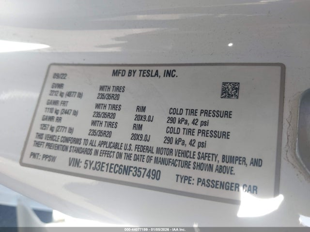 2022 TESLA MODEL 3 5YJ3E1EC6NF357490 Photo 8