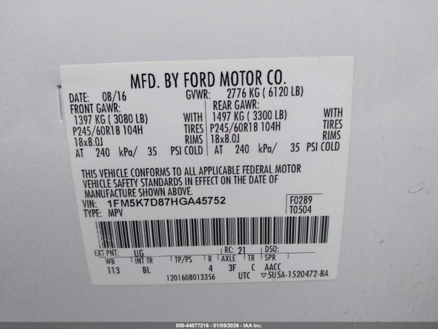 Ford EXPLORER XLT 2017 1FM5K7D87HGA45752 Image 9