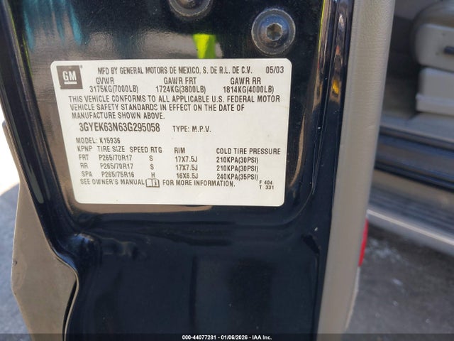 2003 CADILLAC ESCALADE EXT 3GYEK63N63G295058 Photo 8